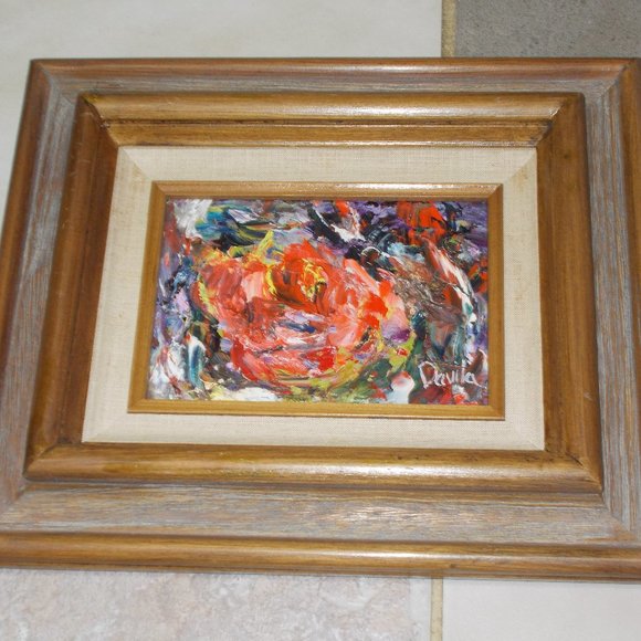 By Texas Artist Davila Other - Original "Rose Infinity" oil palette knife painting by Davila, signed 5"x7"